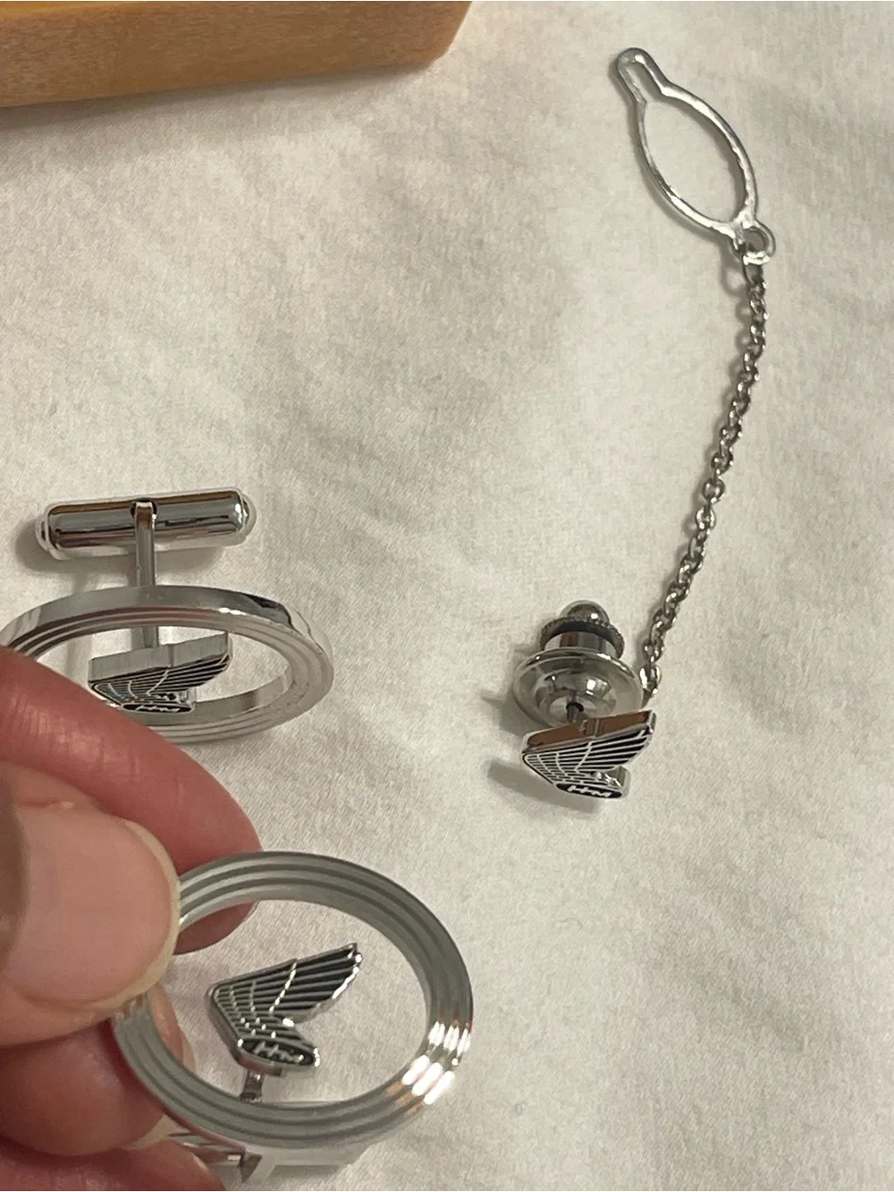Vintage Honda (Motorcycle) Silver Wing Logo Cufflink and Tie Pin Set